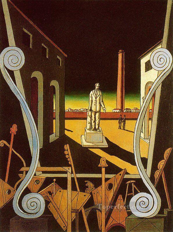 italian plaza with monument of poet Giorgio de Chirico Metaphysical surrealism Oil Paintings